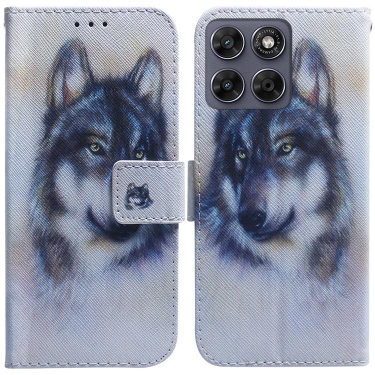 For Motorola Moto G67 5G / Moto G77 5G Coloured Drawing Flip Leather Phone Case(White Wolf)