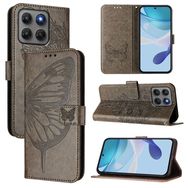For Motorola Moto G37 / G37 Power / G47 5G Embossed Butterfly Leather Phone Case(Grey)