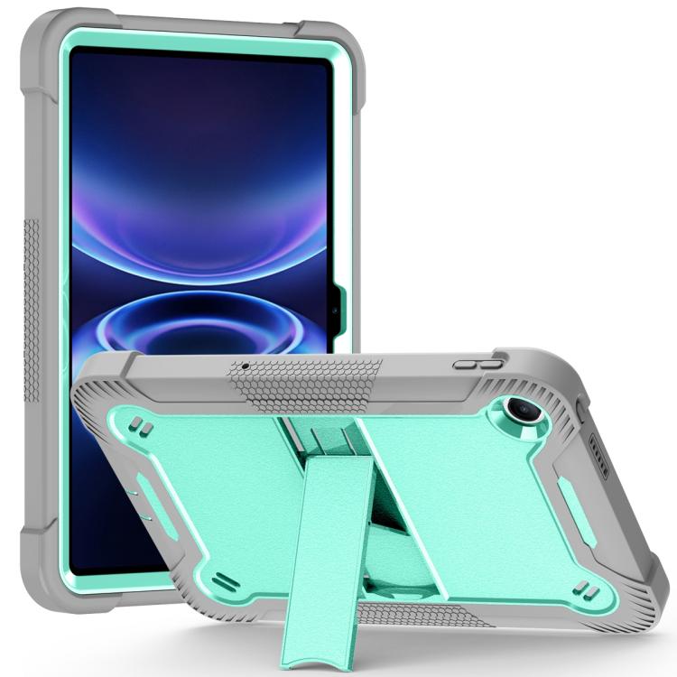 For Xiaomi Redmi Pad 2 SE 9.7 2026 Shockproof Silicone Hybrid PC Tablet Case with Holder(Mint Green + Grey)