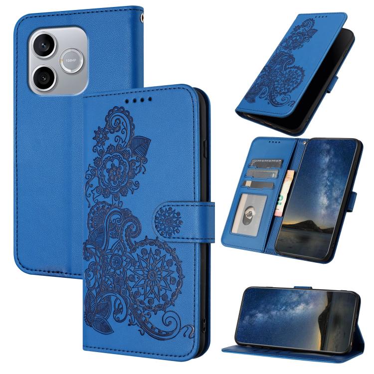For Honor 600 Lite Global Datura Flower Embossed Flip Leather Phone Case(Blue)