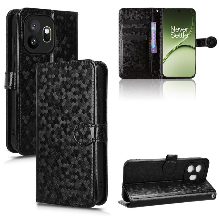 For OnePlus 15T Honeycomb Dot Texture Leather Phone Case(Black)