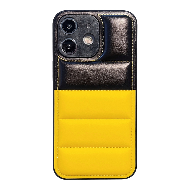 For iPhone 12 Color Block Down Jacket Phone Case(Black Yellow) For iPhone 12 Color Block Down Jacket Phone Case(Black Yellow)