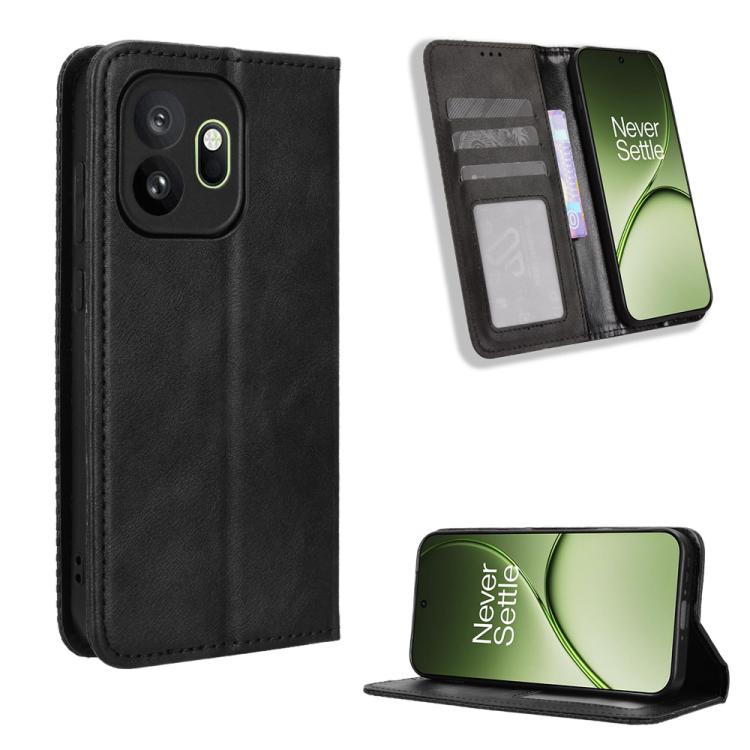 For OnePlus 15T Magnetic Buckle Retro Texture Leather Phone Case(Black)