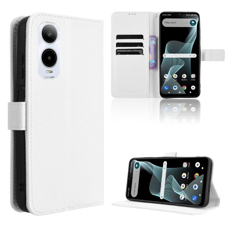 For Cricket Icon 6 Diamond Texture Leather Phone Case(White) For Cricket Icon 6 Diamond Texture Leather Phone Case(White)