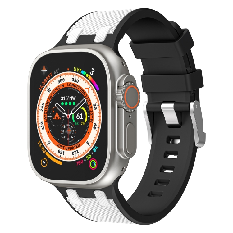 Apple Watch Ultra 2 49mm オークシリコン時計バンド(ブラックホワイト)用