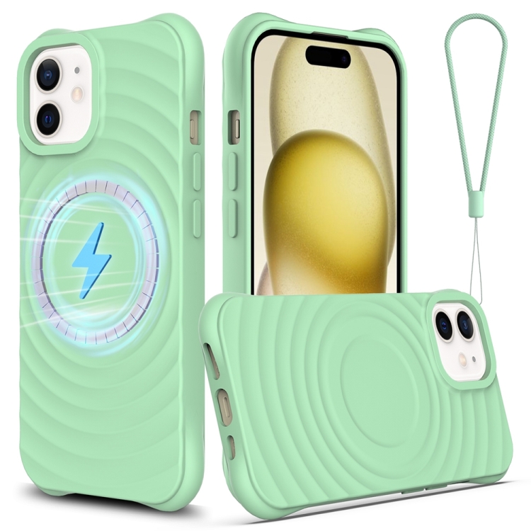 For iPhone 12 mini Wave Texture MagSafe Magnetic Liquid Silicone Phone Case (Green) For iPhone 12 mini Wave Texture MagSafe Magnetic Liquid Silicone Phone Case (Green)