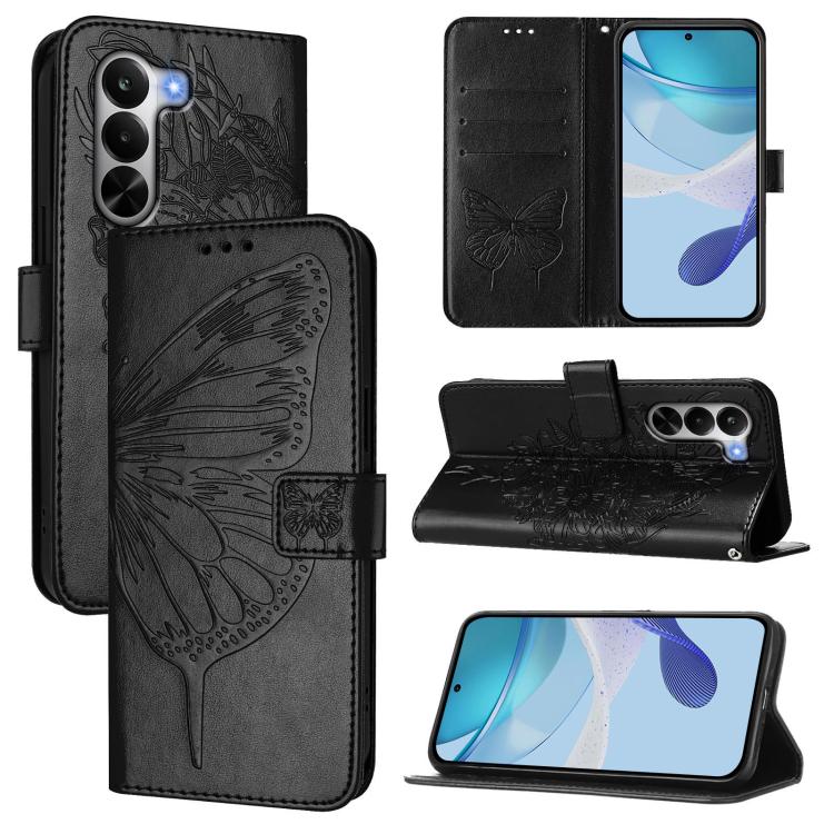 For Realme P4x 5G / OnePlus Nord CE6 Lite Embossed Butterfly Leather Phone Case(Black)