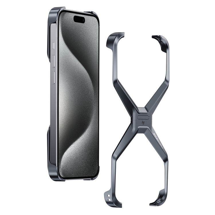 For iPhone 15 Pro Max Frameless X-shaped Metal Phone Case(Grey) For iPhone 15 Pro Max Frameless X-shaped Metal Phone Case(Grey)