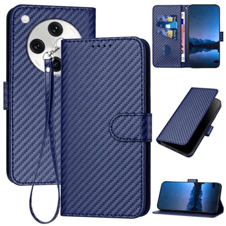 For OPPO Find X8 Pro YX0070 Carbon Fiber Buckle Leather Phone Case with Lanyard(Royal Blue)