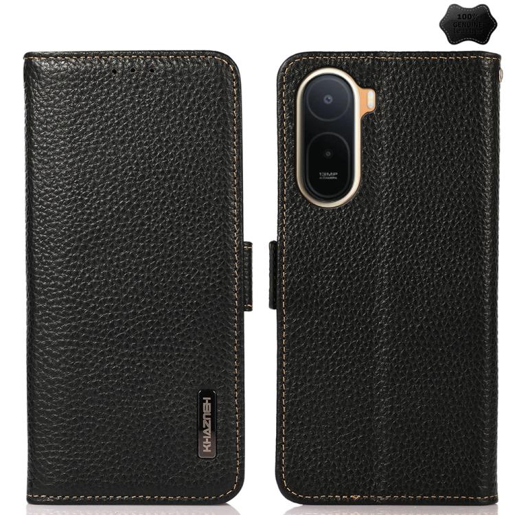 For Redmi A7 Pro 171mm / Poco C85x 5G KHAZNEH Side-Magnetic Litchi Genuine Leather RFID Phone Case(Black)