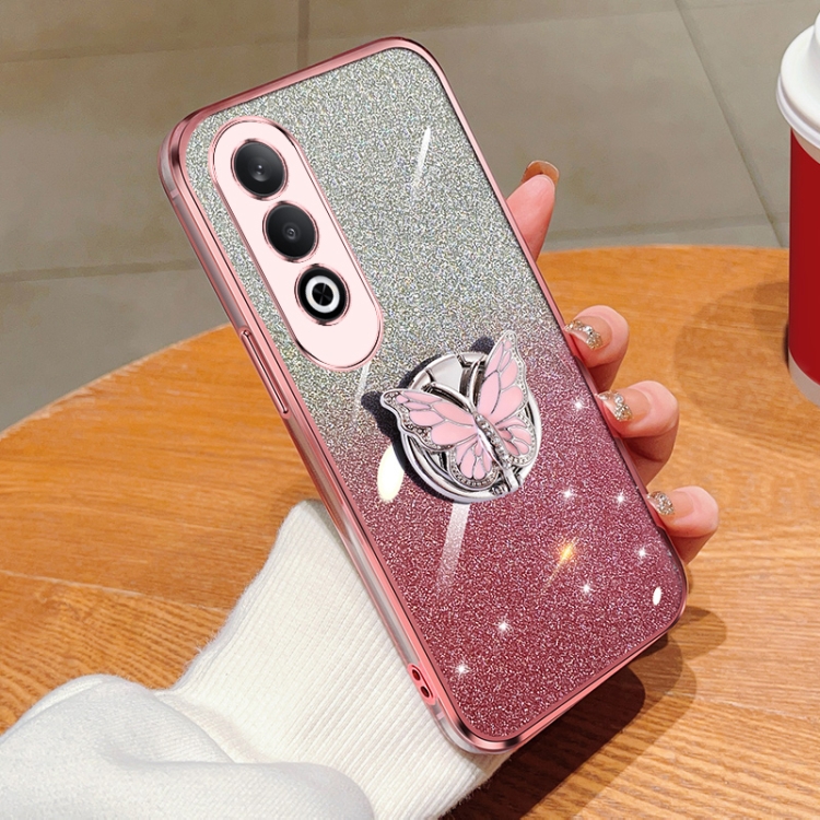 For OPPO K12 Plated Gradient Glitter Butterfly Holder TPU Phone Case(Pink) For OPPO K12 Plated Gradient Glitter Butterfly Holder TPU Phone Case(Pink)