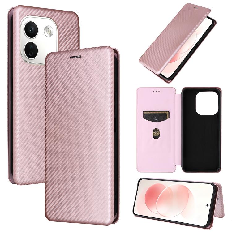 For Redmi Note 17 Pro+ 5G Global 163.4mm Carbon Fiber Texture Flip Leather Phone Case(Pink)