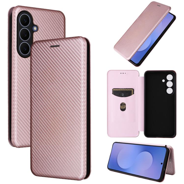 For Galaxy S26 FE 5G Carbon Fiber Texture Flip Leather Phone Case(Pink)