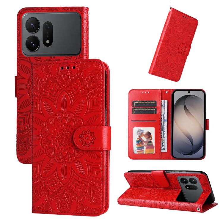 For Galaxy S27 Ultra 5G Embossed Sunflower Leather Phone Case(Red)