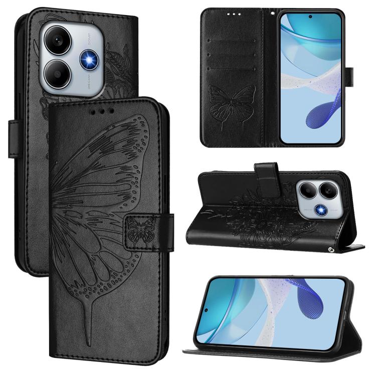 For Redmi Note 14 5G Global Embossed Butterfly Leather Phone Case(Black)