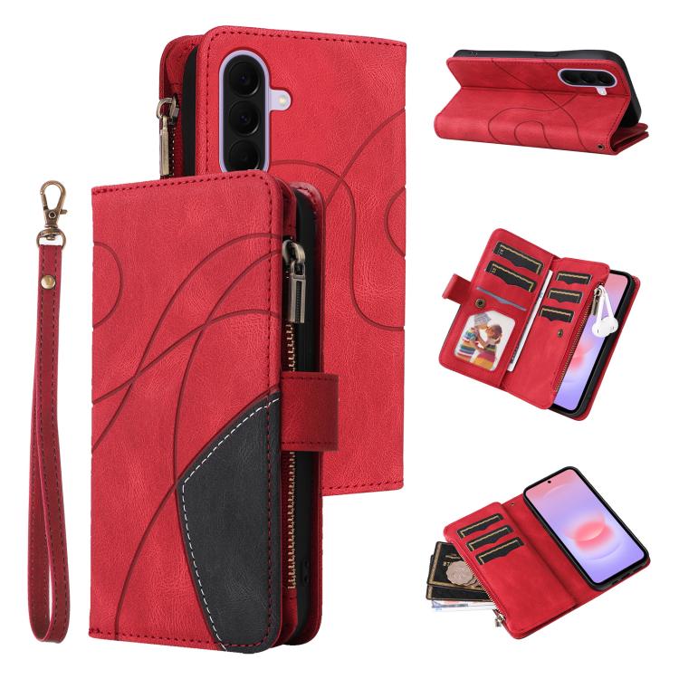 For Galaxy A27 5G Dual-color 9 Card Slots Zipper Wallet Leather Phone Case(Red)