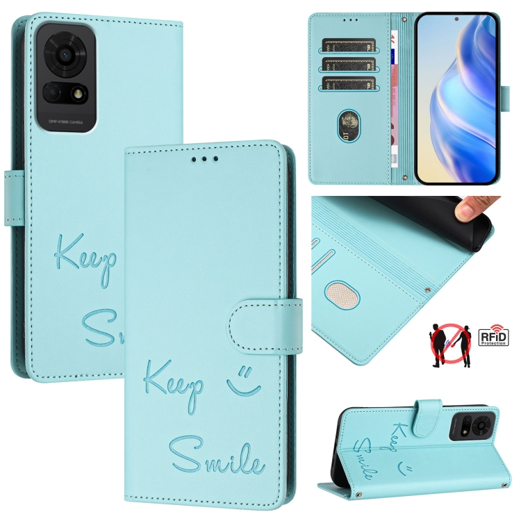 For TCL 50 LE 5G Smile Embossing RFID Leather Phone Case(Mint Green)