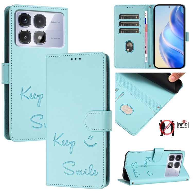 Redmi K70 Ultra 5G用 グローバルスマイルエンボス加工RFIDレザー携帯 