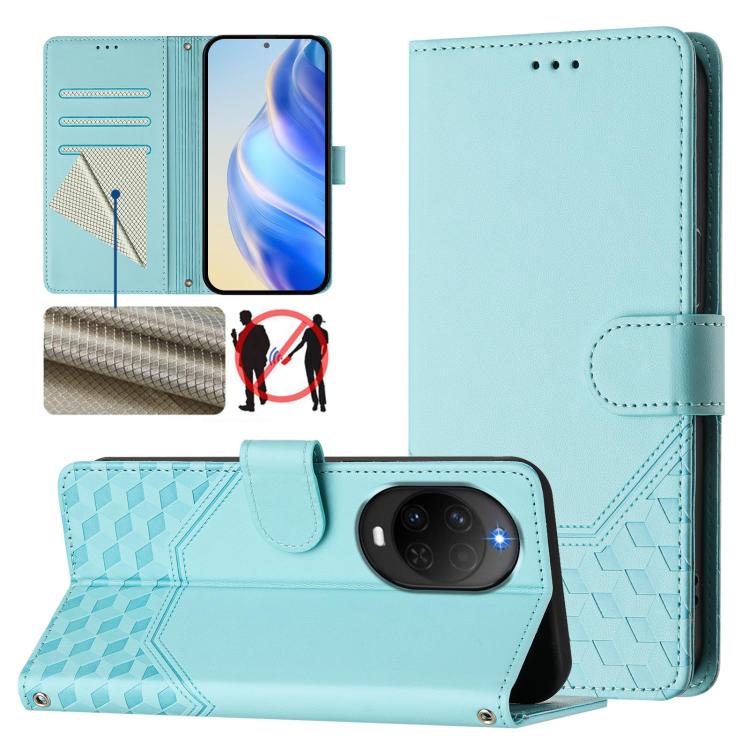 For Huawei nova 16z Honeycomb Embossing RFID Leather Phone Case(Mint Green)