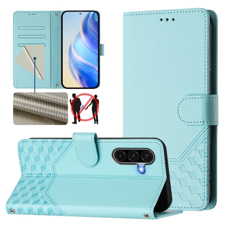 For Samsung Galaxy A36 Honeycomb Embossing RFID Leather Phone Case(Mint Green) For Samsung Galaxy A36 Honeycomb Embossing RFID Leather Phone Case(Mint Green)