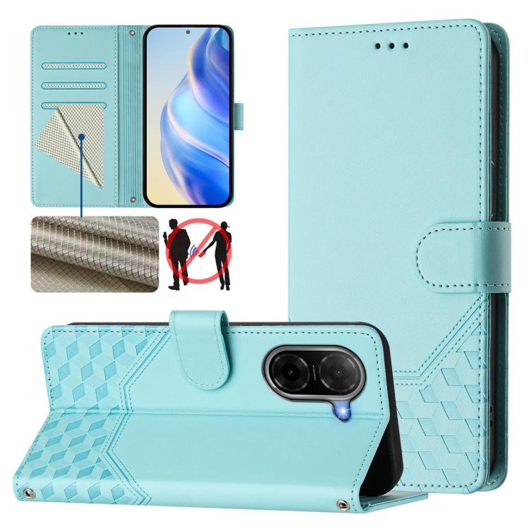 For Redmi A7 / A5 4G 171mm / Poco C71 Honeycomb Embossing RFID Leather Phone Case(Mint Green)
