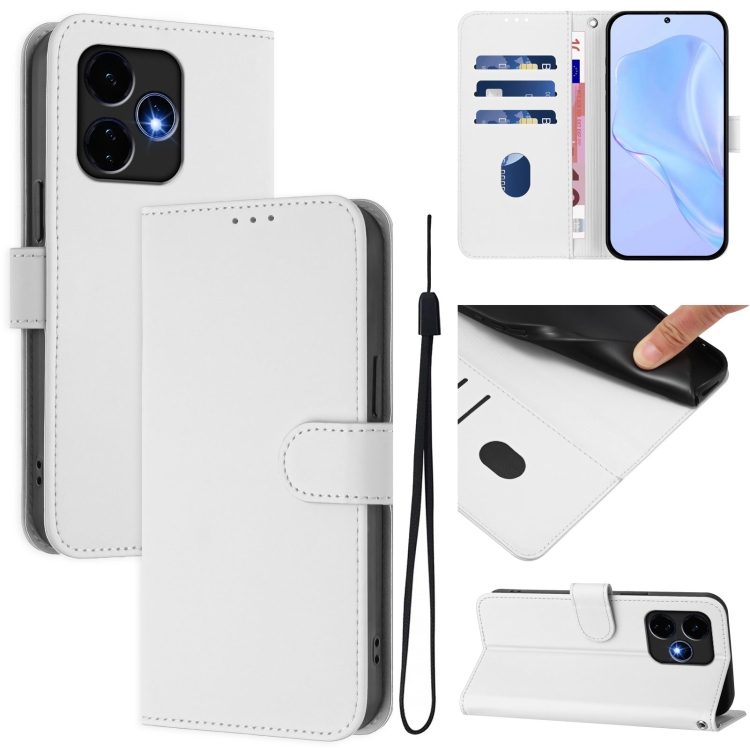 For Boost MobIle Celero 5G+ 2024 / 3+ 5G Skin Feel Solid Color Leather Phone  Case with Lanyard(White)