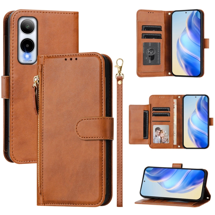 For Cricket Icon 6 Multi-Card Slots Z ipper Wallet Leather Phone Case