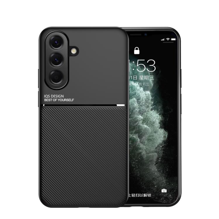 For Samsung Galaxy A57 5G Classic Tilt Strip Grain Magnetic PC Hybrid TPU Phone Case(Black)
