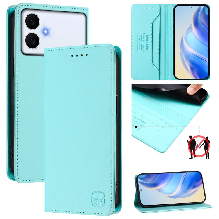 For Samsung Galaxy S26 Edge 5G RC01 Dual-Folded Magnetic Suction RFID Leather Phone Case(Mint Green)