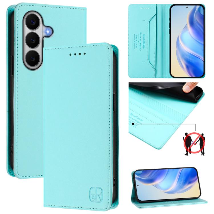 For Galaxy A27 5G RC01 Dual-Folded Magnetic Suction RFID Leather Phone Case(Mint Green)