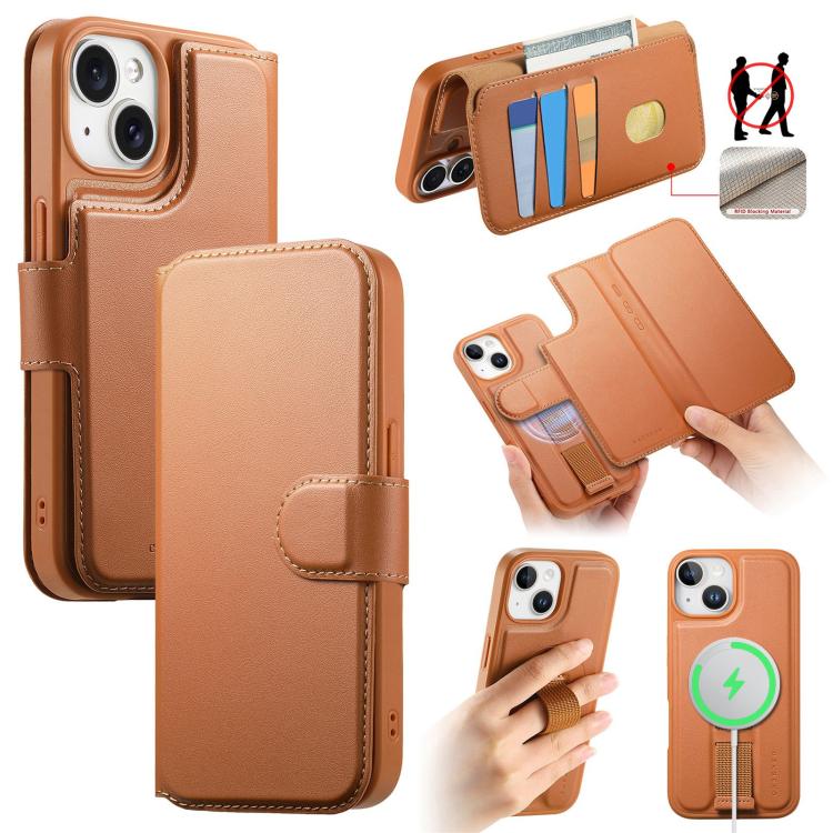 For iPhone 15 CaseNeo Finger Grip Strap MagSafe Leather Phone Case(Brown) For iPhone 15 CaseNeo Finger Grip Strap MagSafe Leather Phone Case(Brown)