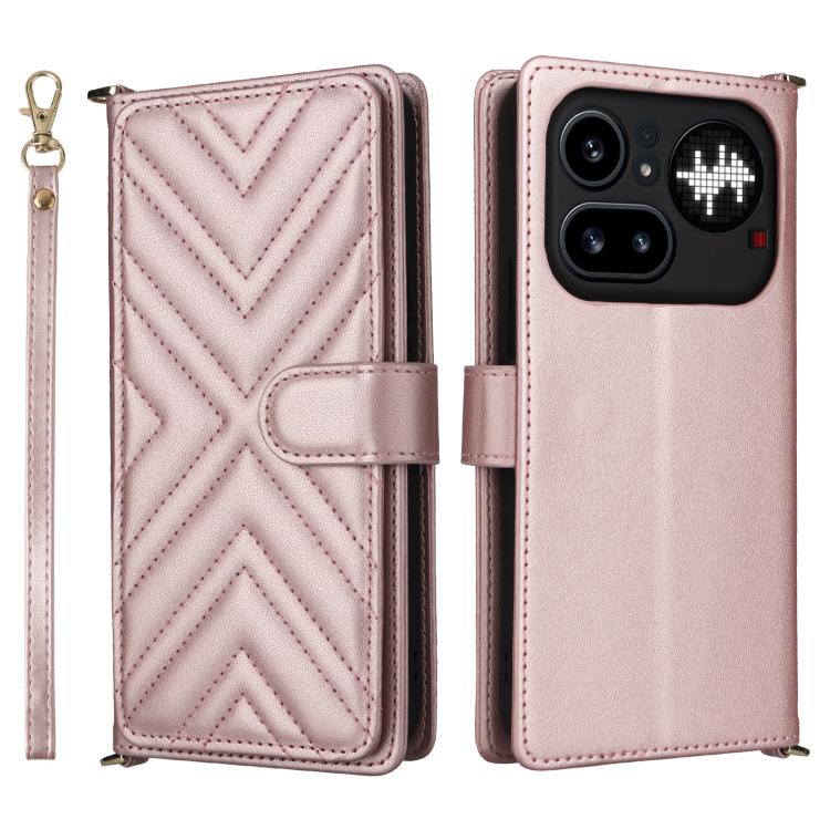 For Nothing Phone 4a Pro Multifunctional 6-Card Slots Leather Phone Case with Wrist Strap(Pink)