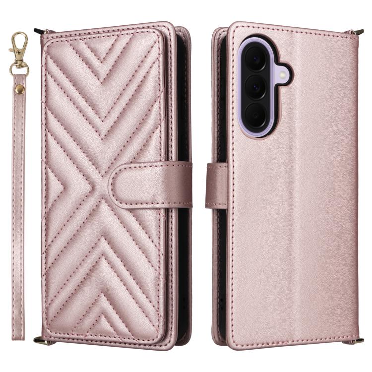 For Samsung Galaxy A57 5G Multifunctional 6-Card Slots Leather Phone Case with Wrist Strap(Pink)