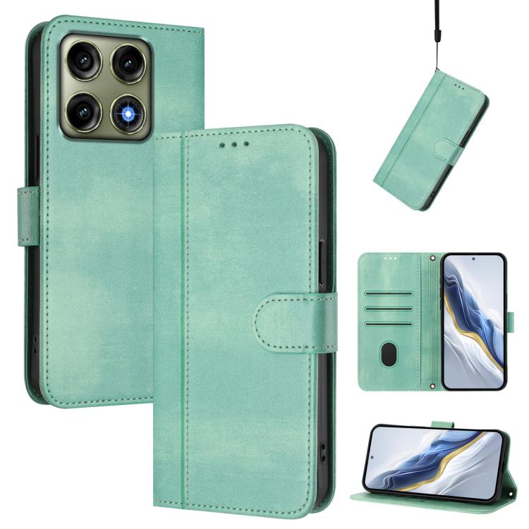 For Motorola Edge 70 Pro 5G Line Splicing Buckle Retro Leather Phone Case(Mint)