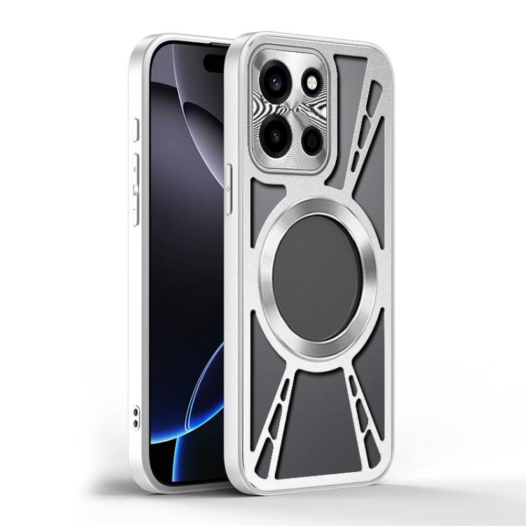 For Xiaomi 17 Max 5G Silicone Cooling Hollow Metal MagSafe Phone Case(Silver)