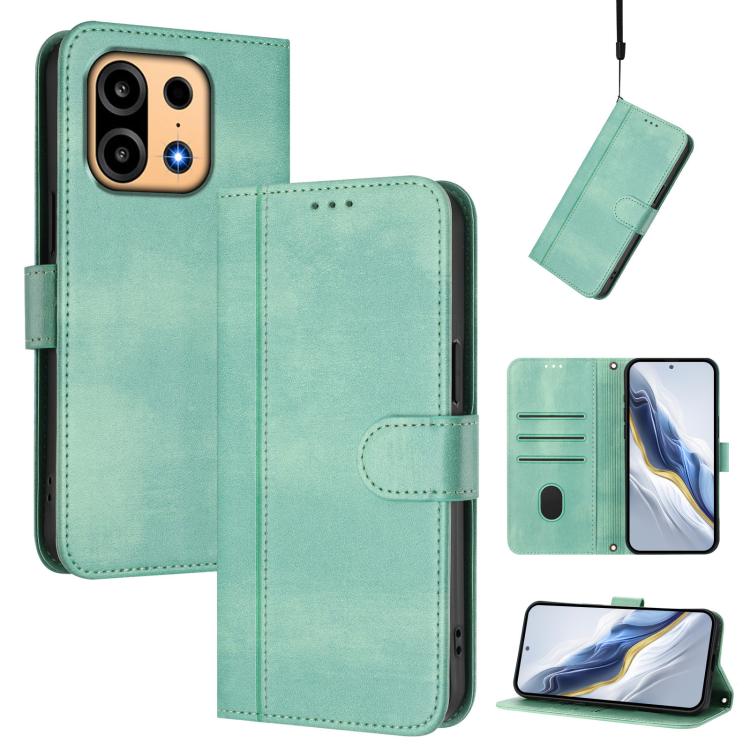 For OnePlus Turbo 6X Pro 5G Line Splicing Buckle Retro Leather Phone Case(Mint Green)