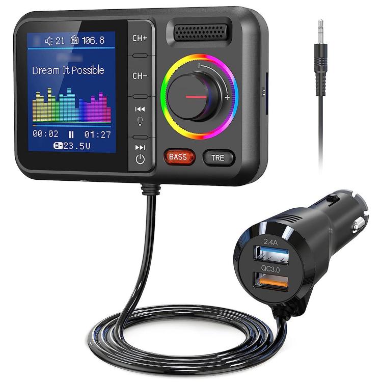 bluetooth transmitter for cigarette lighter BT98 Colorful Screen Car Bluetooth MP3 Player FM Transmitter Cigarette  Lighter Charging(Black)