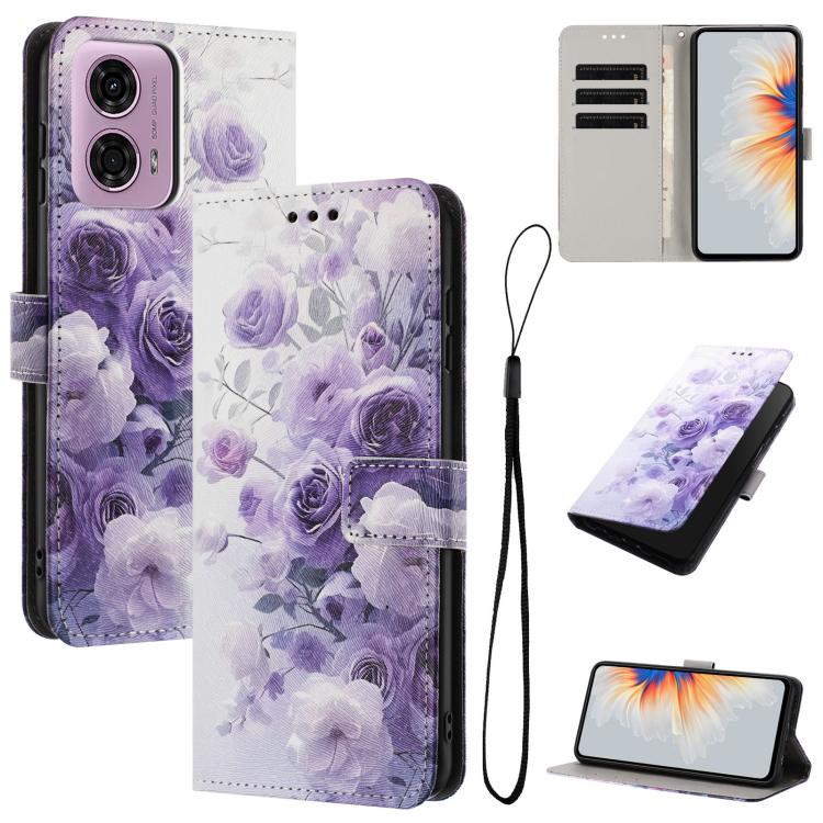 For Motorola Edge 2024 Color Drawing Pattern Leather Phone Case(Purple Rose)