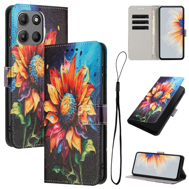 For Motorola Moto G17 / G17 Power 4G Color Drawing Pattern Leather Phone Case(Sunflower)