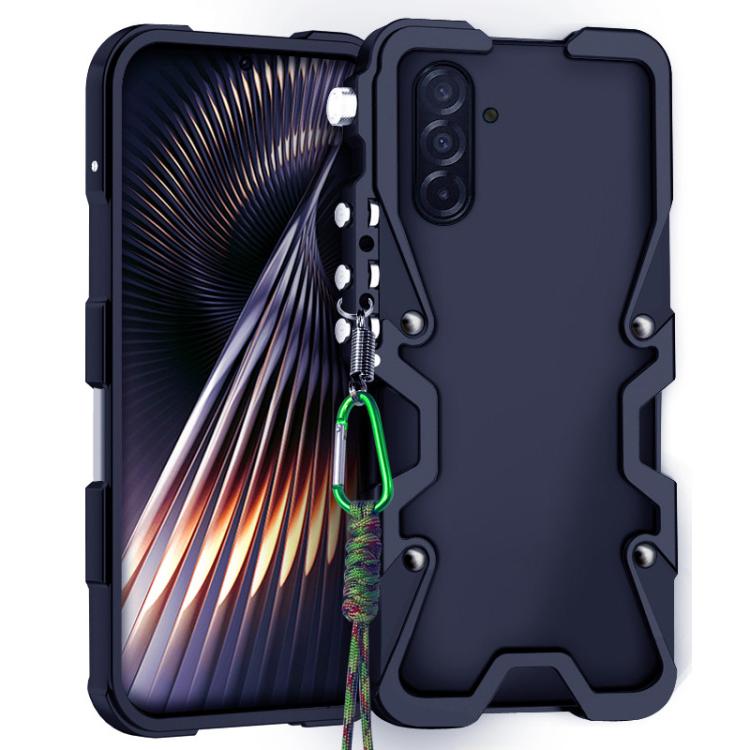 For Samsung Galaxy A36 5G Trigger Design Hollow Metal Frame Phone Case with  Lanyard(Black)