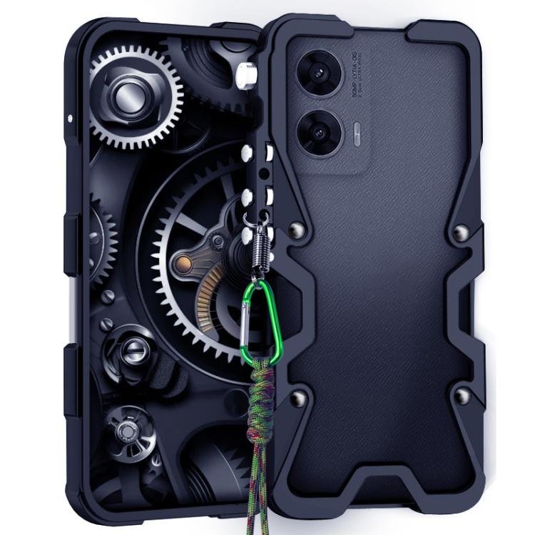 For Motorola Moto G96 5G Trigger Design Hollow Metal Frame Phone Case with Lanyard(Black) For Motorola Moto G96 5G Trigger Design Hollow Metal Frame Phone Case with Lanyard(Black)
