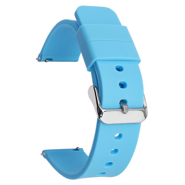 20mm Stainless Steel Silver Pin Buckle Solid Color Silicone Waterproof Watch Band(Light Blue)
