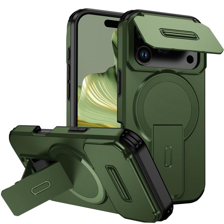 For iPhone 18 Pro Max Sliding Camshield MagSafe Holder Phone Case(Green)