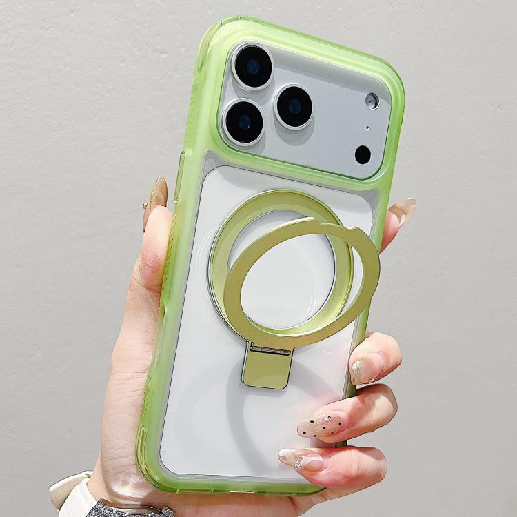For iPhone 17 Pro Max Translucent Edge Transparency Metal Holder MagSafe Phone Case(Matcha Green) For iPhone 17 Pro Max Translucent Edge Transparency Metal Holder MagSafe Phone Case(Matcha Green)