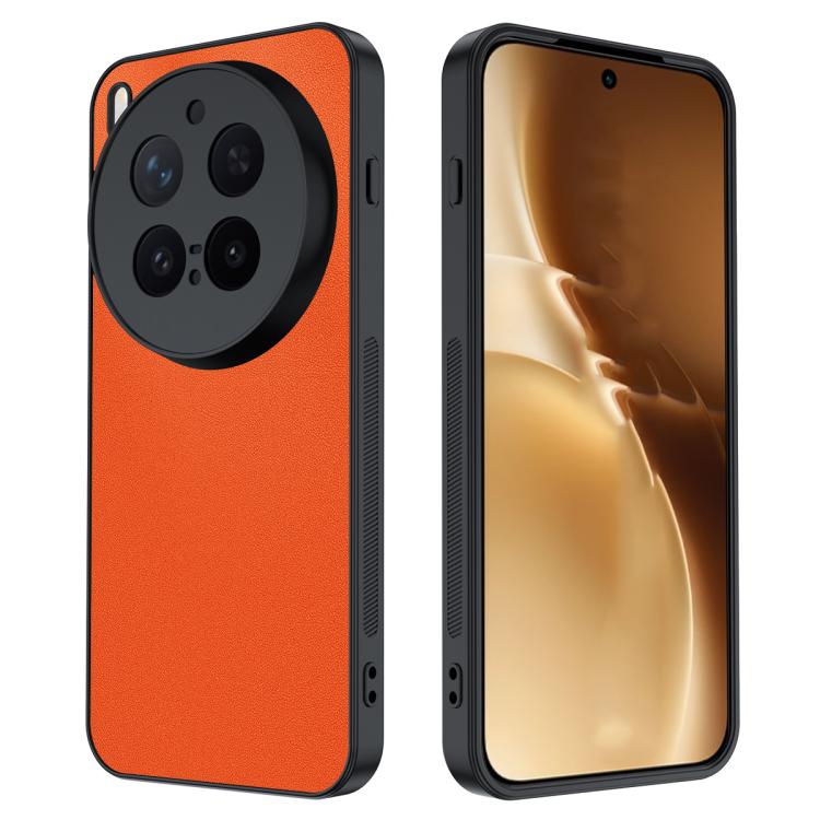 vivo X300 Pro用 超薄型プレーンスキンレザー携帯ケース（オレンジ）
