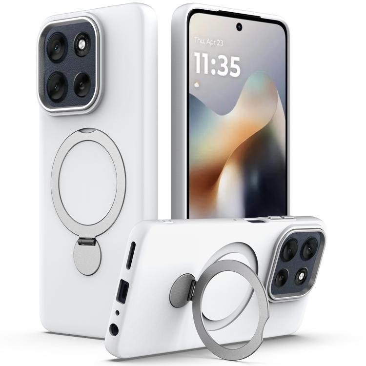 For Motorola Edge 70 Pro / 70 Pro+ Gen1.5 Pivot Ring Holder TPU Hybrid PC Phone Case(White)