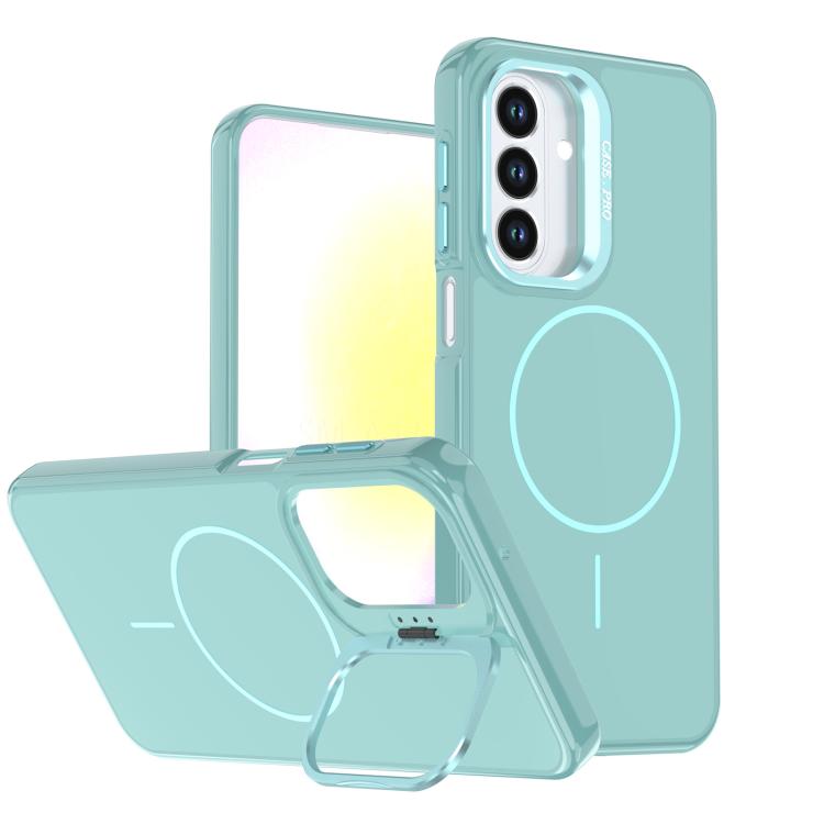 For Galaxy A27 5G Bright Color Imitation Camera Bracket Magsafe Phone Case(Riptide Blue)