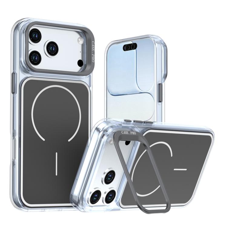 For iPhone 18 Pro Max Bright Color Blocking Camera Bracket Magnetic Phone Case(Black)