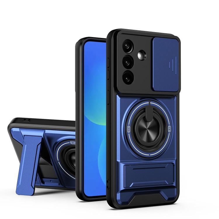 For Samsung Galaxy A57 5G Lens Sliding Window Multifunctional Magnetic Shockproof Phone Case(Royal Blue)