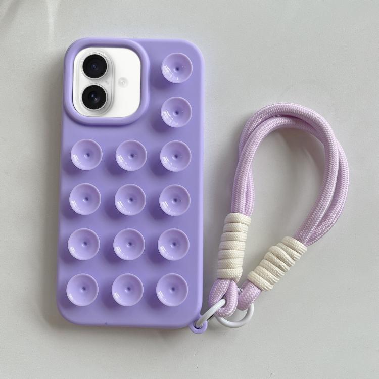 For iPhone 16 Plus Simple Suction Cup Silicone Phone Case with Lanyard(Purple) For iPhone 16 Plus Simple Suction Cup Silicone Phone Case with Lanyard(Purple)